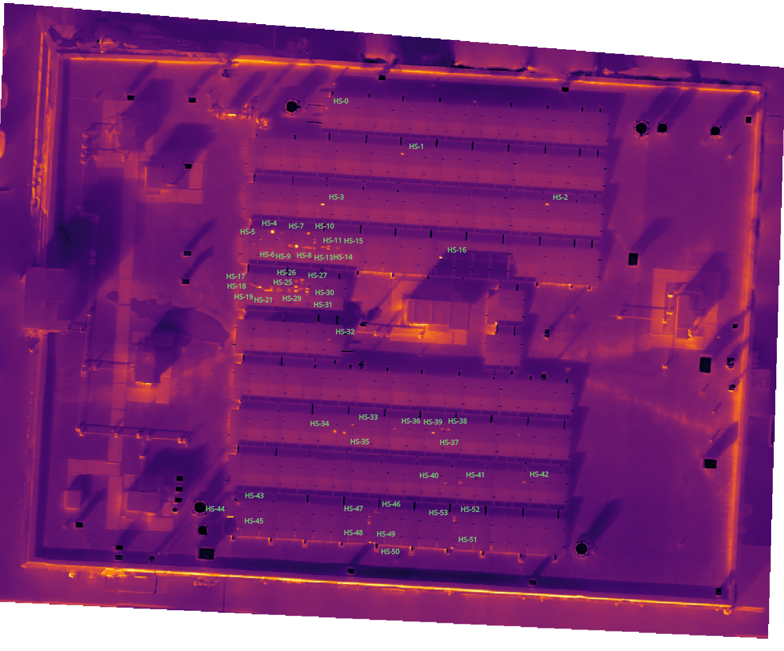 Thermal aerial view with hotspots