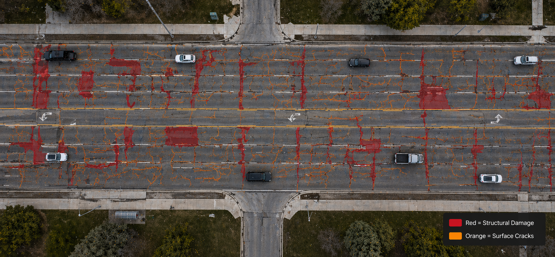 AI-annotated road defect map